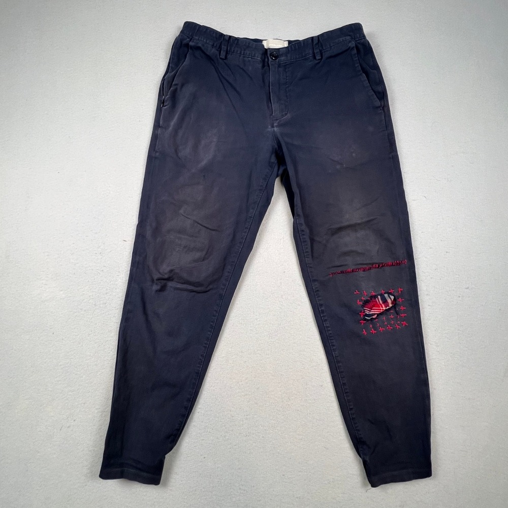 Everlane Performance Chino Joggers Men 34 Navy Blue Sashiko Patchwork Distressed